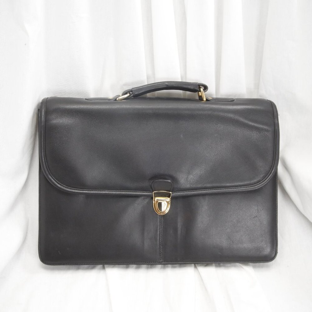 Brief case, black faux leather, gold clasp, Lisa Loren, beautiful,  versatile
